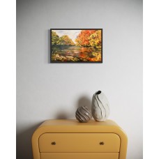 Autumn landscape, Aydar River, Forest, Original oil painting on canvas. Ukrainian art, artist Marina Stognieva